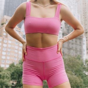 Daily Drills Pink Biker Set: Lawson Bra in Ribbed and Shortie Short in Ribbed